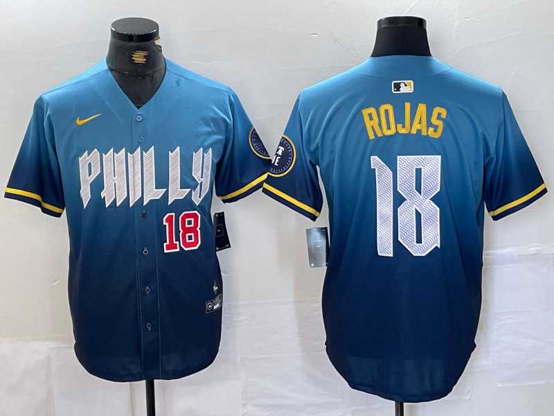 Men%27s Philadelphia Phillies #18 Johan Rojas Number Blue 2024 City Connect Limited Stitched Jersey->philadelphia phillies->MLB Jersey